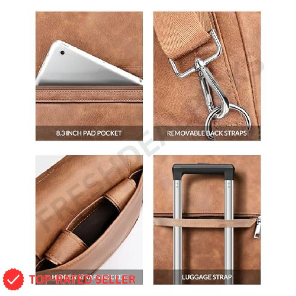Convertible Leather Laptop Bag Elegant Retro Chic Work Travel Tote Backpack - Picture 7 of 8